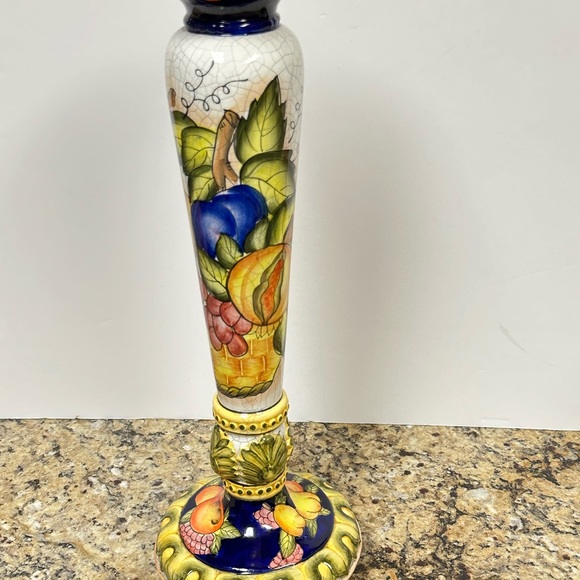 Vintage Hand painted Ceramic Candleholder with Fruits Motif - Picture 4 of 16